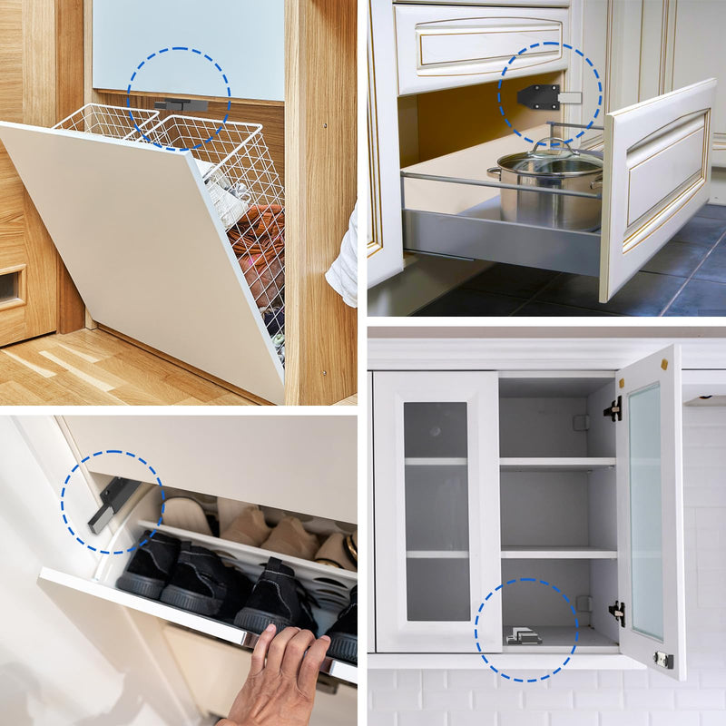 Push to Open Latches Jiayi Magnetic Push Open Catch Touch Latches for Cabinet Kitchen Drawer Closer Touch Release Open for RV Cupboard Door Damper, Large Push to Open Wardrobe Closure ((Black, 8 Pack) Black