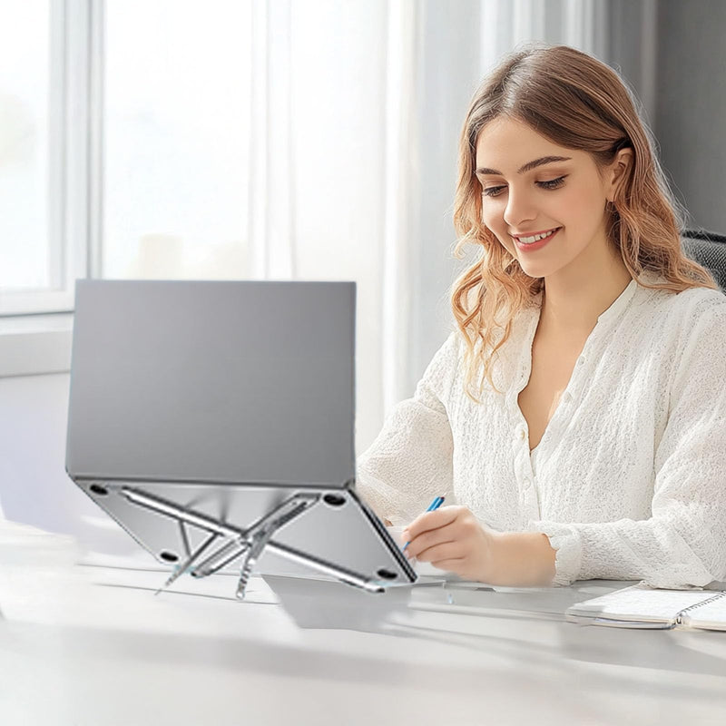 Foldable Laptop Stand, Ergonomic Aluminum Desktop Holder Riser,6 Angles Adjustable,Lightweight Compact, Compatible with 10-17.3'' MacBook,iPad,Dell,HP,Lenovo,Asus,Samsung etc. (Silver) Silver