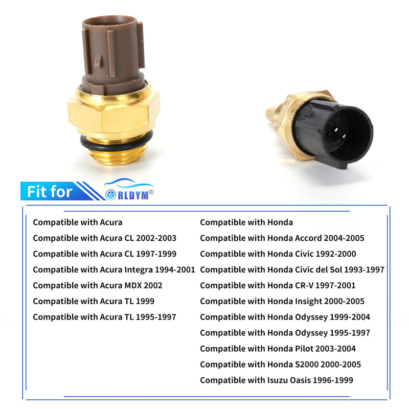 Rldym Engine Coolant Temperature Sensor Temp Sender Kit 37870-PJ7-003 37760-P00-003 for Honda Accord 1992-2002, Honda Civic 1992-2005 2PCS