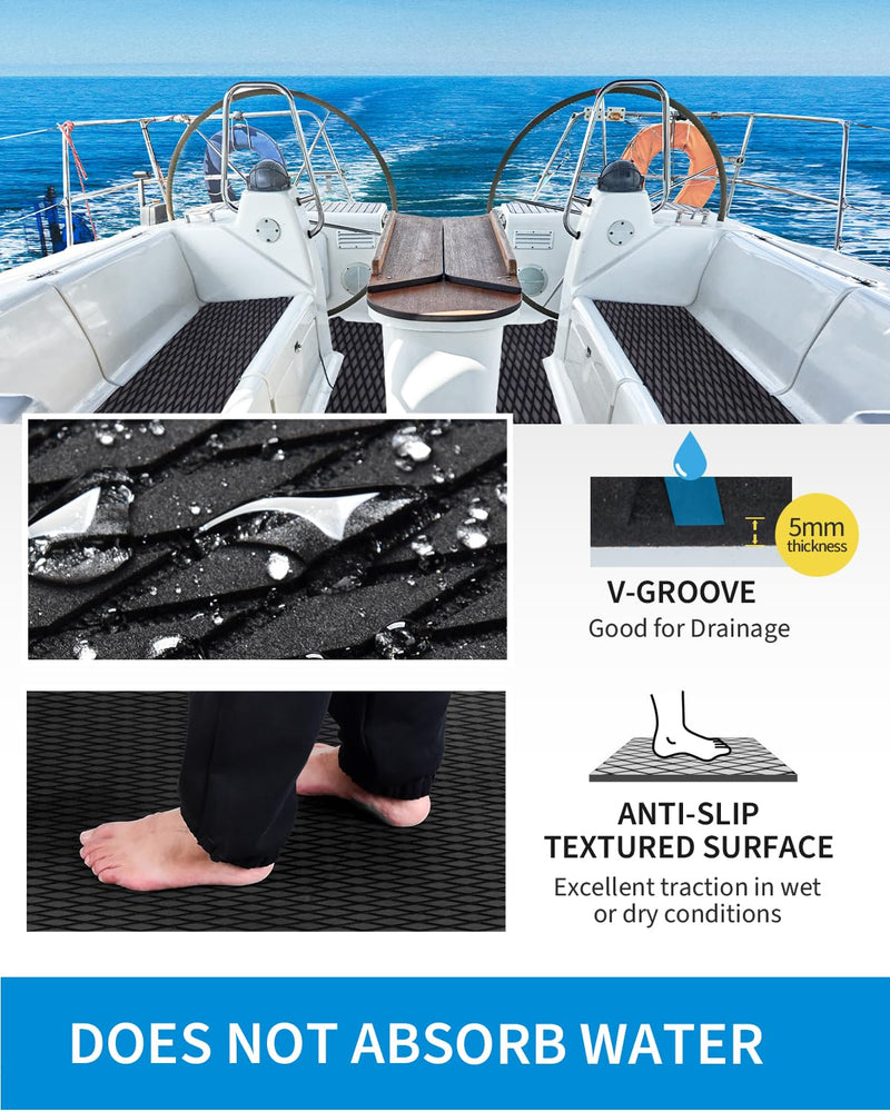 OCEANBROAD Self-Adhesive 96''x16''/23''/38''/47'' Camouflage Boat Flooring Non-Slip Marine Grip Pad EVA Foam Sheet for Jon Boat Surfboard SUP Board Kayak, Camo Black/Blue/Green/Brown/Yellow/Gray 48''L x 16''W