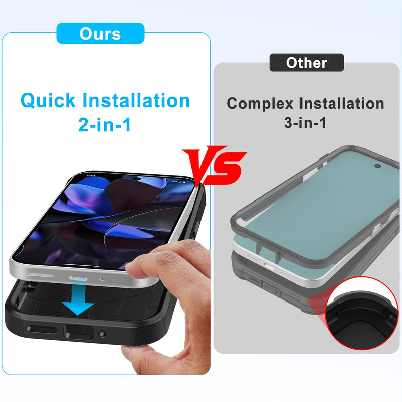 2 in 1 Case for Google Pixel 9 10 Pro with Belt Clip Defender, Heavy Duty Shockproof Holster with 360 Rotating Kickstand