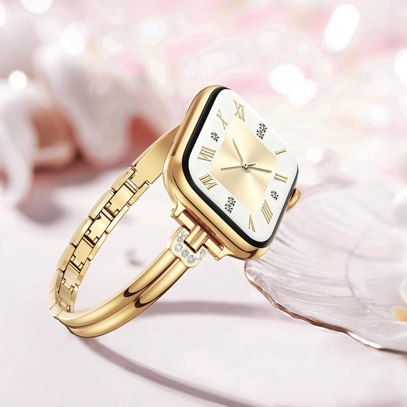 AIRSPO Slim Band Compatible for Apple Watch Bands for Women 38mm 40mm 41mm 42mm,Thin Metal Strap Dressy Jewelry Bracelet with Bling Diamond for iWatch Bands Series 11 10 9 8 7 6 5 4 3 SE 2 1 (Gold) Gold 38mm/40mm/41mm/42mm(Series 10 11)