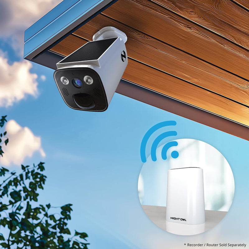 Night Owl 2K Battery Solar Powered Camera with Spotlight and 2-Way Audio – White