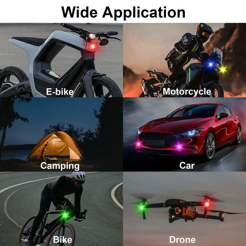 4PCS Wireless LED Strobe Lights with Remote Control, 8 Colors USB Rechargeable Anti-Collision Warning Light, High Brightness Wireless LED Lights for Car Drone Truck Motorcycle Aircraft Bike