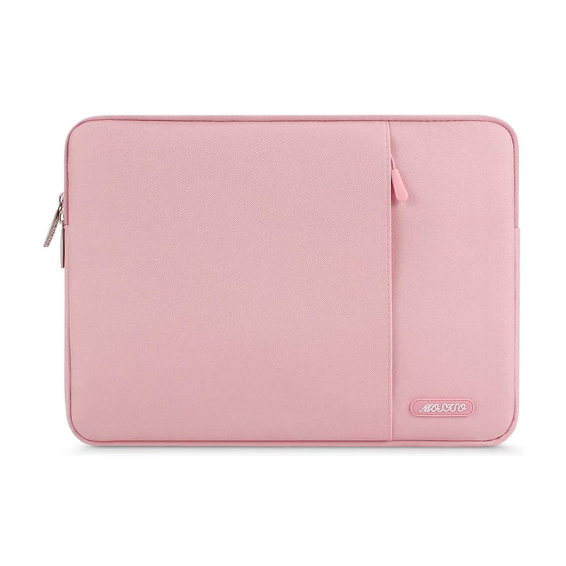 MOSISO Laptop Sleeve Bag Compatible with MacBook Air 13 M3 A3113 M2 A2681 M1 A2337 A2179 A1932/Pro 13 M2 M1 A2338 A2251 A2289 A2159 A1989 A1706 A1708,Polyester Vertical Case with Pocket, Pink 13 inch