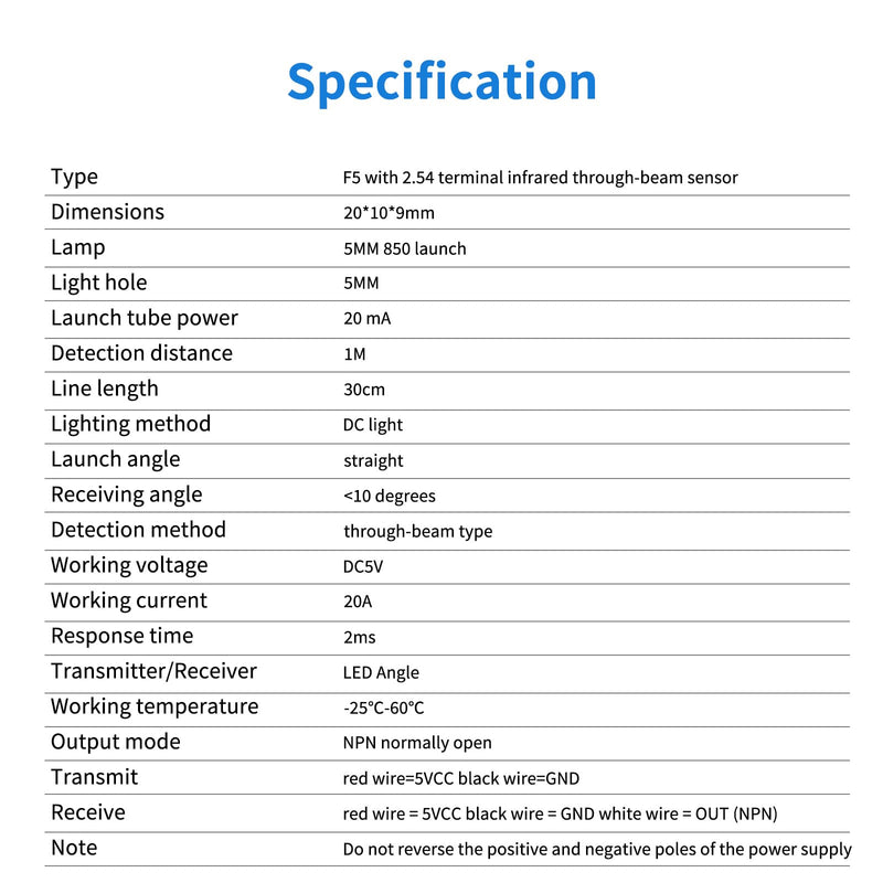 4PCS IR Break Beam Sensor 5MM LEDs Counting Module Split Through-Beam Photoelectric Switch for Apply Relay, K60, PLC, 51 microcontroller, STM32 etc,Cable Length 30cm,Test Distance 1M 4PCS