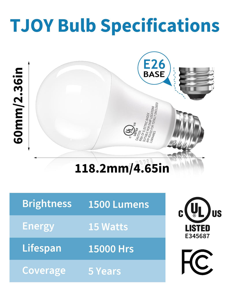 TJOY 20 Pack LED Light Bulbs, 100 Watt Equivalent A19, 5000K Daylight LED Bulbs, 15W Bright White Light Bulbs, Energy Saving Light Bulb with E26 Standard Base, 1500 Lumens Non Dimmable Lamp Bulb Daylight White