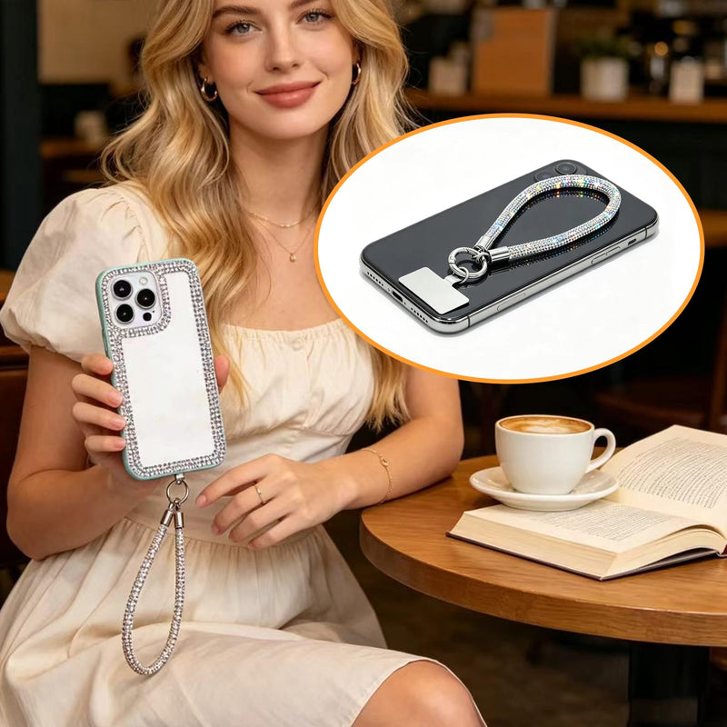 Diamond-Studded Cell Phone Strap Accessories Iridescent Silver
