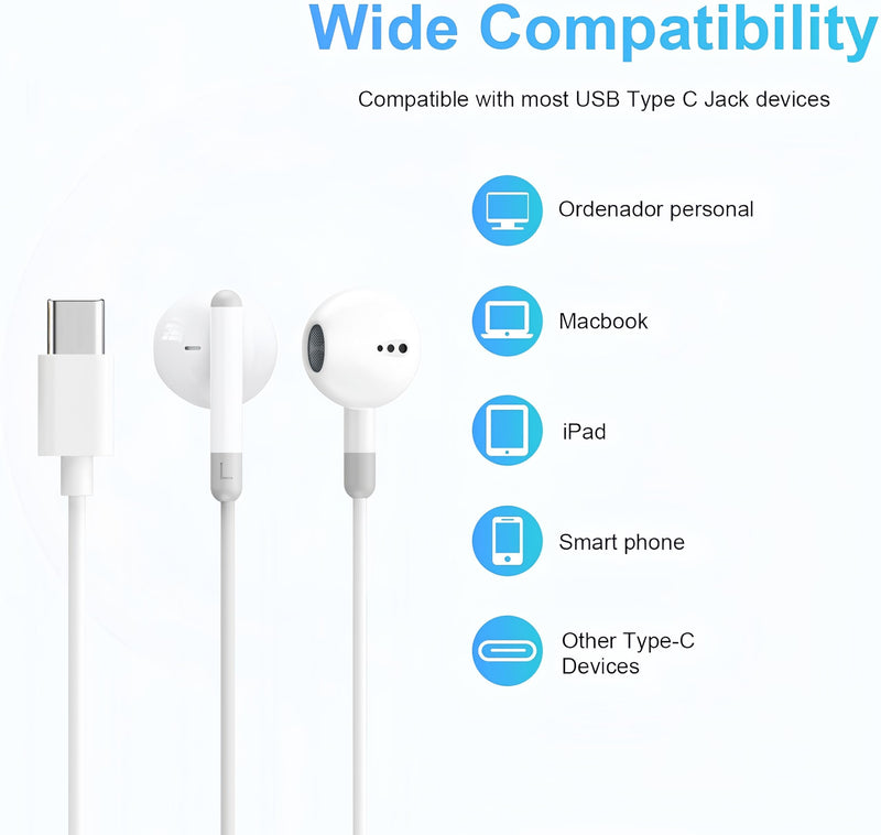 5 Pack Upgraded USB C Headphones for iPhone 17/16/15 Pro Max iPad Plus TypeC Earphones with Microphone Volume Control USBC Wired Earbuds USB Type C Earphone for Samsung S26/S25(1.2M/4Ft)