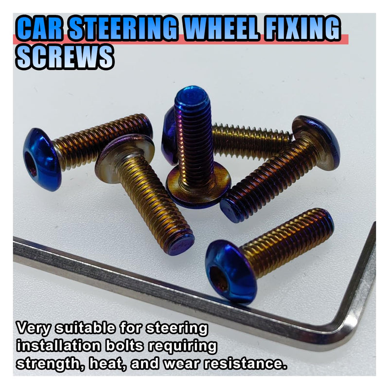 6PCS Steering Wheel Screw Kit, Burnt Titanium Finish Round Head Taper Steering Wheel Bolts, M5×0.8/20mm Stainless Steering Wheel Accessories for Most Cars (Round Head)