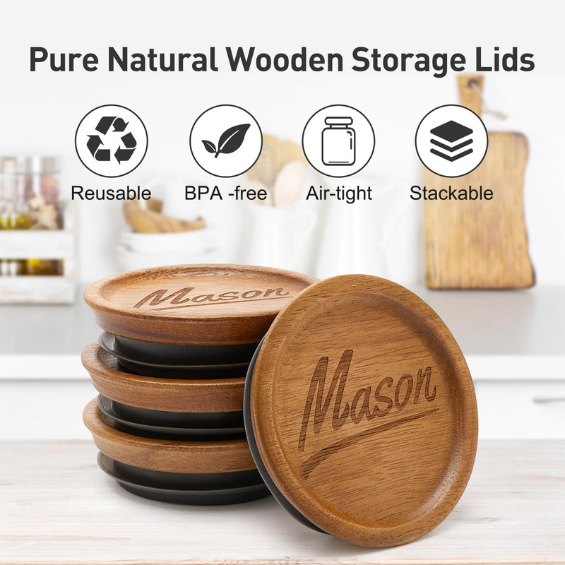 12 Pack Acacia Wood Mason Jar Lids Wide Lid & Regular Mouth Lids Small Large Mouth Reusable Mason Jar Tops Wooden Lids for Glass Cups Bamboo Lid for Mason Jars Covers Accessories Canning Supplies 6 Regular + 6 Wide Mouth 12 Pcs