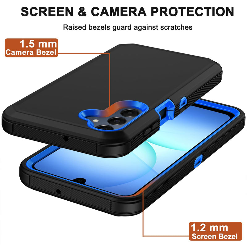 for Samsung Galaxy A17 5G Case with Belt Clip Holster,2X Screen Protector,Heavy Duty Military Grade Full Body Shockproof Dust-Proof Rugged Protective Cover for Samsung Galaxy A17 (Blue) Blue