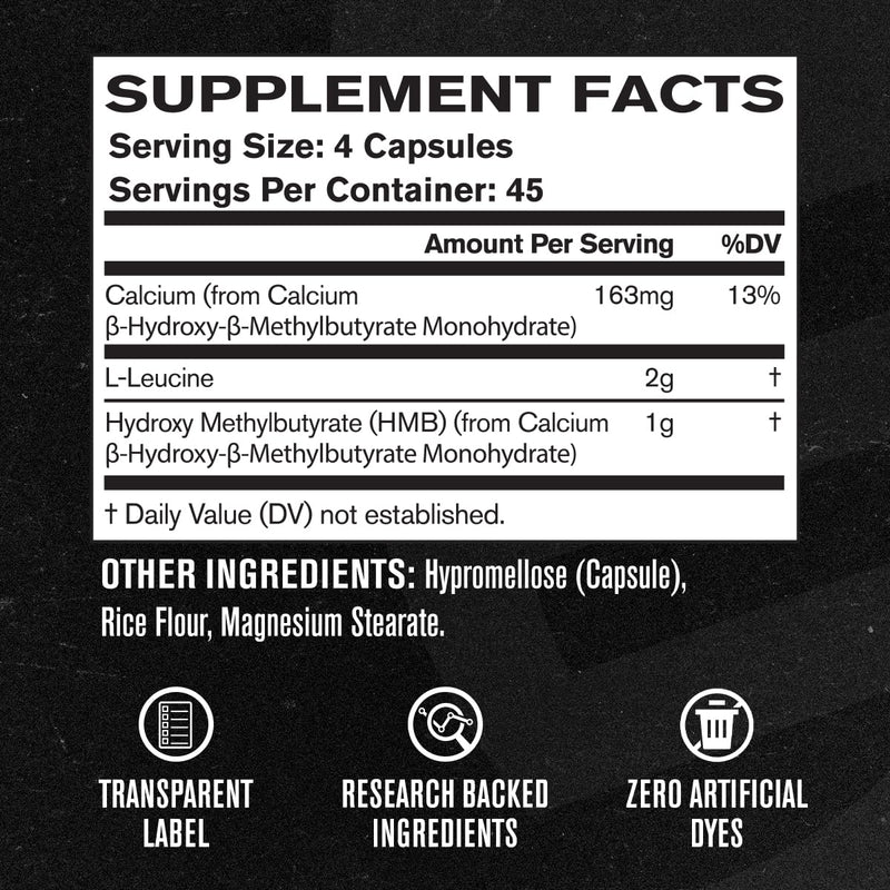 Jacked Factory HMB + Leucine Capsules - L-Leucine 2g, HMB 1g - Stimulate Muscle Growth, Protect Lean Muscle Mass, and Improve Athletic Performance - 180 Capsules 180 Count (Pack of 1)