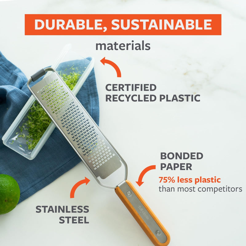 Full Circle Simply the Zest, Fine Grater and Zester with Food Catcher: High Performance, and Eco-Friendly Design – Perfect for Parmesan, Garlic, Lemon, Fruit, Chocolate and Ginger. Dishwasher Safe. Simply the Zest - Zester Wood