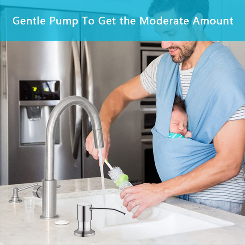 Kitchen Sink Soap Dispenser, Brushed Nickel Countertop Soap Dispenser Pump, 47" Silicone Extension Tube Connect to The Soap Bottle Directly, Say Goodbye to Frequent Refills With Tube Kit