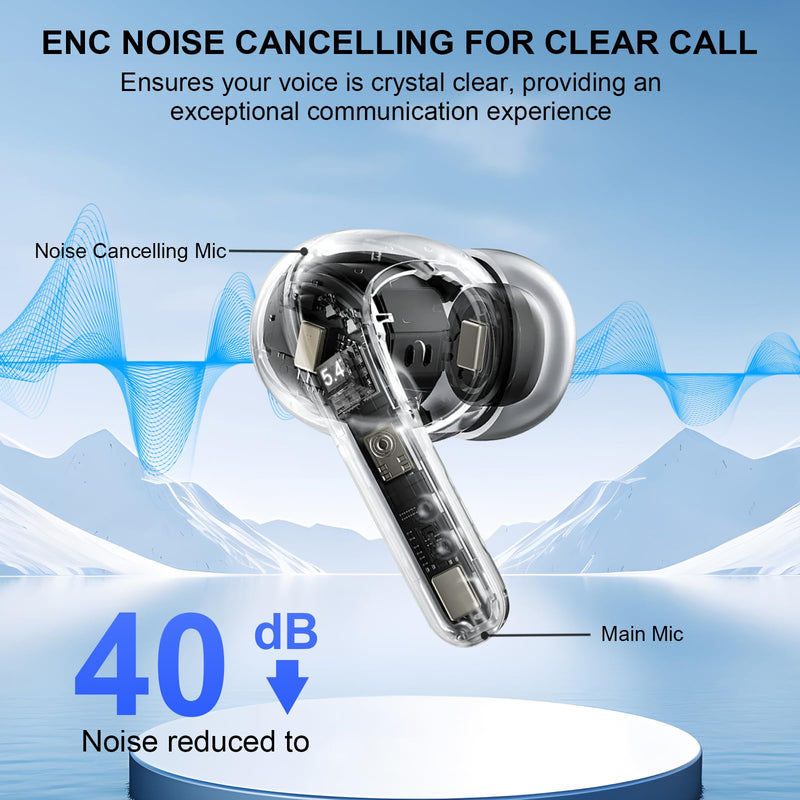 Wireless Earbuds, 2026 Bluetooth 5.4 Headphones Bass Stereo, Ear Buds with 4 Mics ENC Noise Cancelling, Bluetooth Earbuds 48H Playtime LED Display Charging Case, IP7 Waterproof in Ear Earphones, Black Light Black