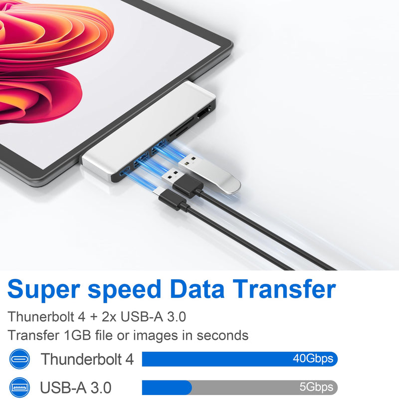Surface Pro 9 USB Hub Docking Station, Surface Pro 9 Accessories with 4K HDMI, USB-C Thunerbolt 4 (8K Video+Data+100W PD), 2 USB 3.0, SD/TF Card Slot, USB C Hub for Surface Pro 9/Pro X