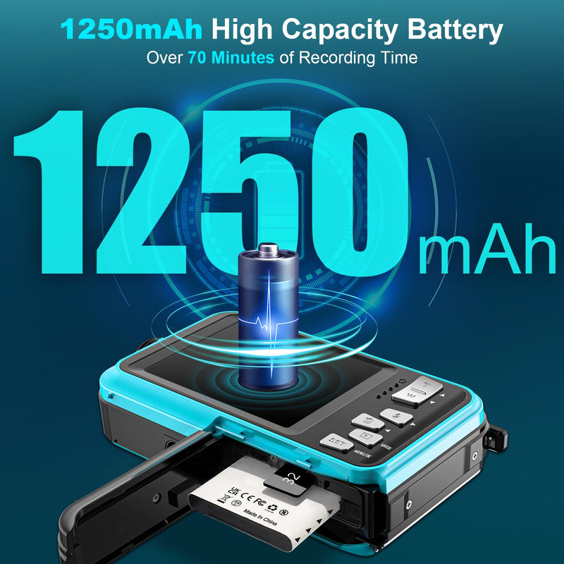 4K 64MP Underwater Camera 16FT Compact Digital Waterproof Camera Floatable | Dual-Screen Selfie, 1250mAh Battery,16X Digital Zoom,Autofocus,Fill Light, With 32GB Card, Snorkeling & Underwater Trips Blue