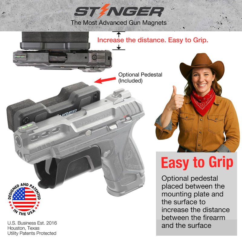  [AUSTRALIA] - Stinger car Holsters for Pistols — Universal Magnetic Gun Mount with Trigger-Guard Receptacle, 30 lb Neodymium Magnet, Protective Rubber Coating — Mounts in Car, Truck, Home, Safe or Wall