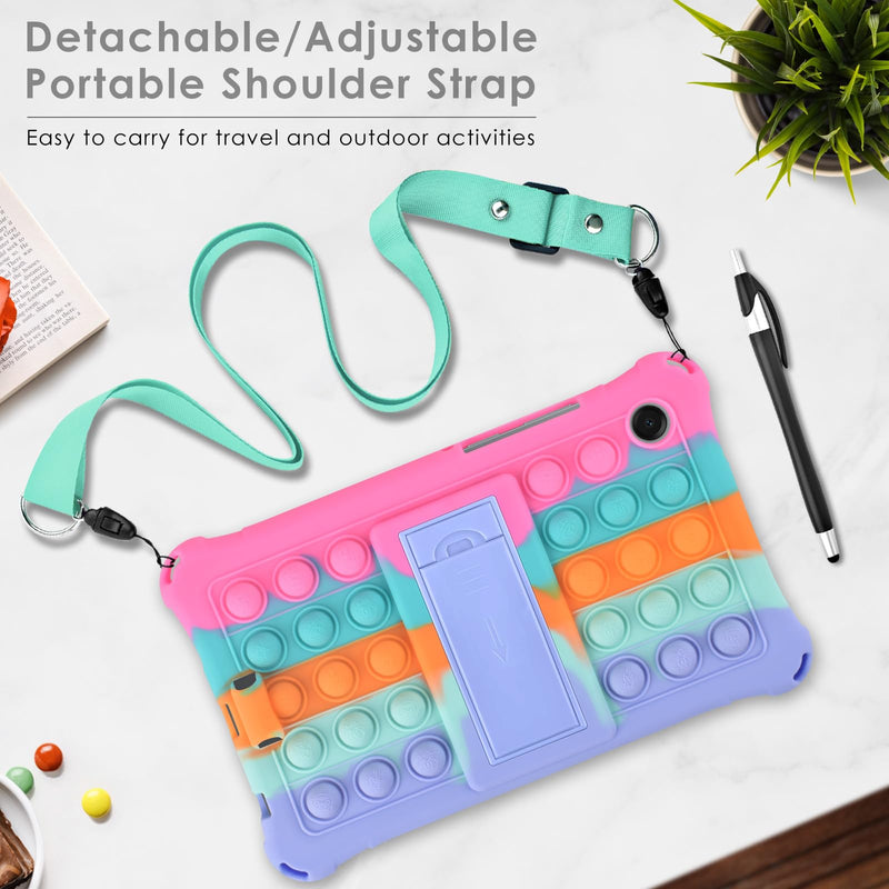 DETUOSI Silicone Case for Samsung Galaxy Tab A11/Tab A9 8.7", Dazzling Pink | Shoulder Strap & Stylus Pen, Built-in Pen Holder, Adjustable Stand, Multi-angle Case, Funny Protective Cover for Tab A11 8.7"