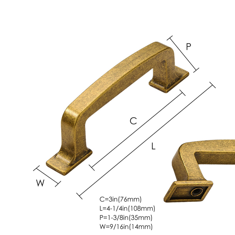 10 Pack Antique Brass Cabinet Pulls 3 Inch(76mm) Hole Center Vintage Brass Cabinet Hardware Kitchen Cabinet Handles for Bathroom Drawer Pulls Dresser Pulls. 3"(76mm) hole center 10 Pack