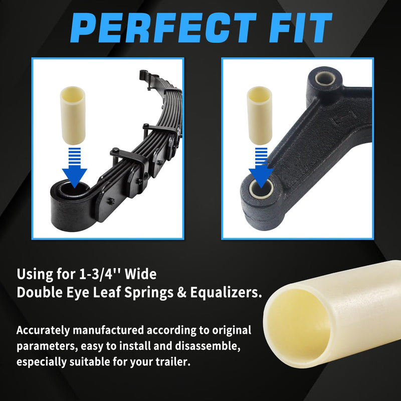 8Pcs 722106 Nylon Trailer Leaf Spring Bushings 9/16" I.D. x 1-3/4" Length Replacement Bushing Kit Universal Fit for Trailer Double Eye Leaf Springs Equalizers