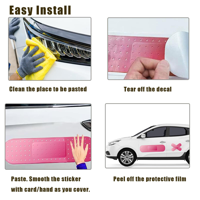 4pcs Funny Car Band Aid Sticker for Car Damage, 10/24in Giant Band Aid Car Decals for Cover Dent Crack and Scratch, Car Bumper Sticker, Large Vehicle Body Bandage (Pink 2pcs Large and 2pcs Small Size)