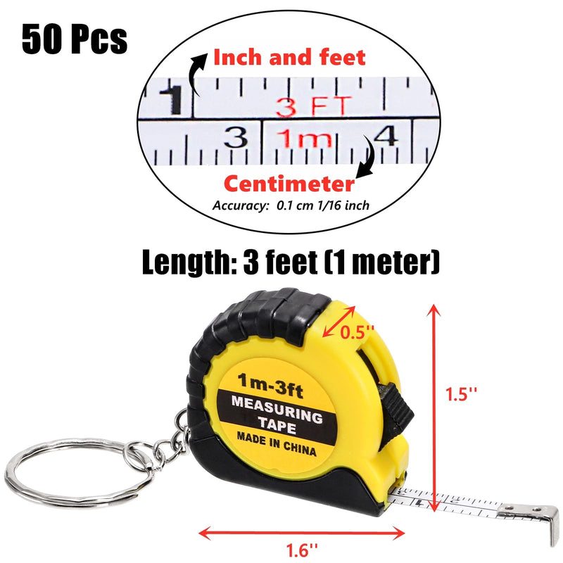 Cididu 50 Pack Mini Tape Measure Keychains, 3 Ft Small Tape Measure Inch Metric Scale, Measuring Tape Retractable with Stable Slide Lock, Pocket Soft Tape Measure for Party Favors Birthday Daily Use