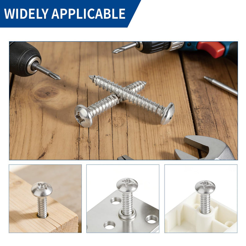 600 PCS 304 Stainless Steel Wood Screws Assortment Kit, Assorted Sheet Metal Screws #4/#6/#8/#10/#12 Phillips Pan Head Self-Tapping Screws Set, Assorted Wood Screws, Length 3/8" to 1-1/2" (Silver) Silver