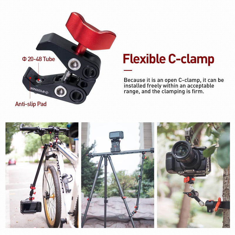 IFOOTAGE Pipe Clamp PC-01, Black C Clamp for DSLR Camera Rig, LED Lights, Flash Light, LCD Monitor