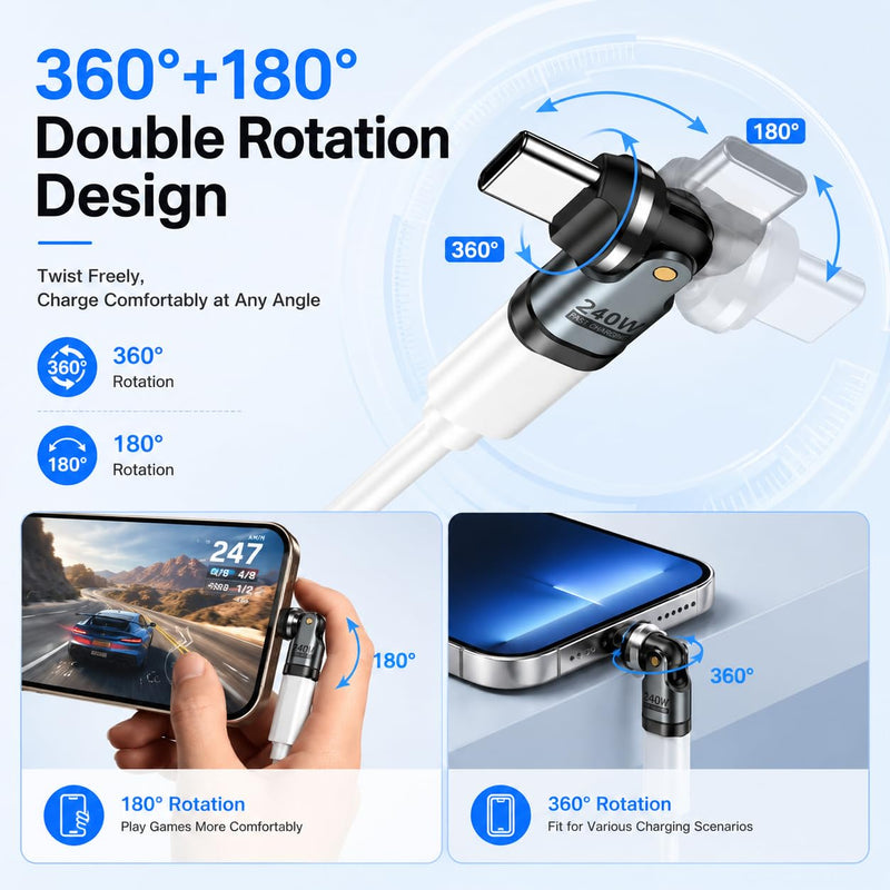 USB C Adapter, PD 240W USB C 90 Degree Adapter, USB Type C Adapter (3-Pack) | 360° & 180° USB C to USB C Right Angle Connector for Phone 17/16/15, Mac-Book Pro, Pad, Galaxy, Tablet, Laptop Series Gray Silver