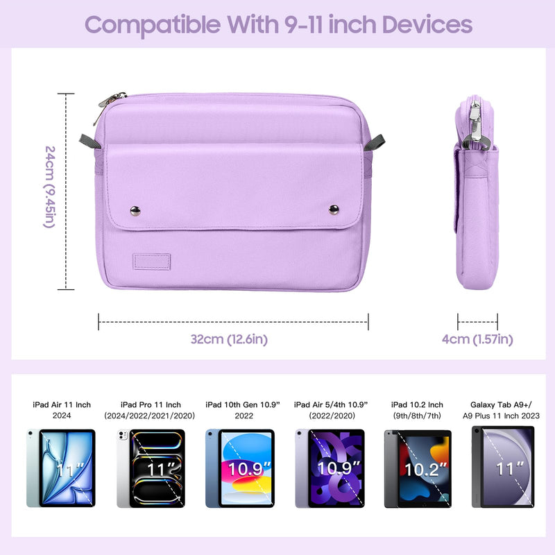 TiMOVO 9-11 inch Tablet Sleeve Bag with Shoulder Strap for iPad Air 11 Inch 2024,iPad Pro 11 Inch 2024,iPad 10.2 2021-2019,iPad 10th 2022,iPad Air 5/4 10.9,Galaxy Tab S9/S8/A8/A7 2023, Purple