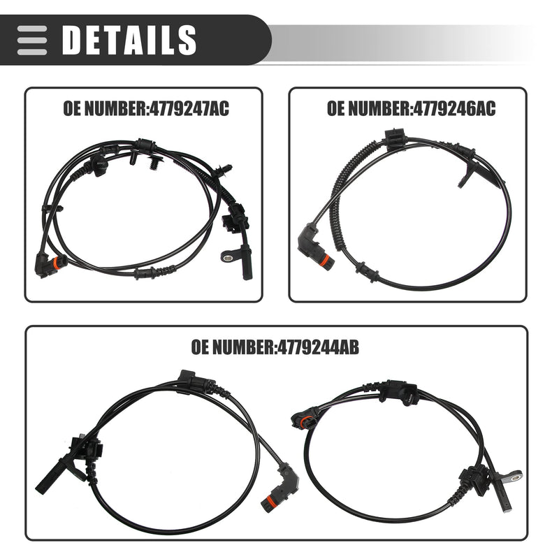 Motoforti Front Rear Left Right ABS Sensor, Wheel Speed Sensor, for Dodge Charger 2006-2010, Plastic, No.4779247AC, Black, 4pcs