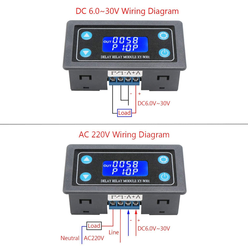 DROK Delay Relay Module, DC 6-30V Timer Relay 12V 24V 0.01s-9999min 50mA Digital Timer Cycle Delay Switch Module AC 220V Power On-Off Controller with LCD Display Switch Button Case 10A
