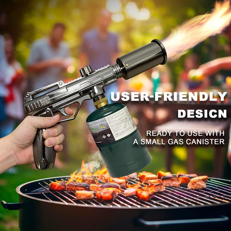 Powerful Propane Torch Gun, Adjustable Flame Kitchen Blow Torch for Cooking, Searing Steak, BBQ, Campfire, Charcoal Lighter (Tank Not Included) Grey