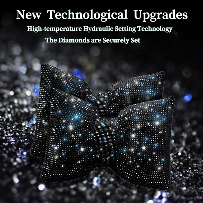 Car Headrest Pillow Bowknot Neck Support Pillow for Driver with Bow Tie Bling Diamond Head Neck Support Rhinestone Accessories for Girls and Women Black 2Pcs