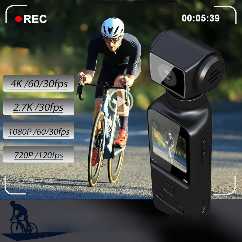 4K Pocket Body Camera with Audio & Video Recording, EIS Stabilization | 270° Rotating Len, Handheld POV Cameras with External Microphone, Vlogging Camera for Travel, Meeting, Daily Use(32GB)