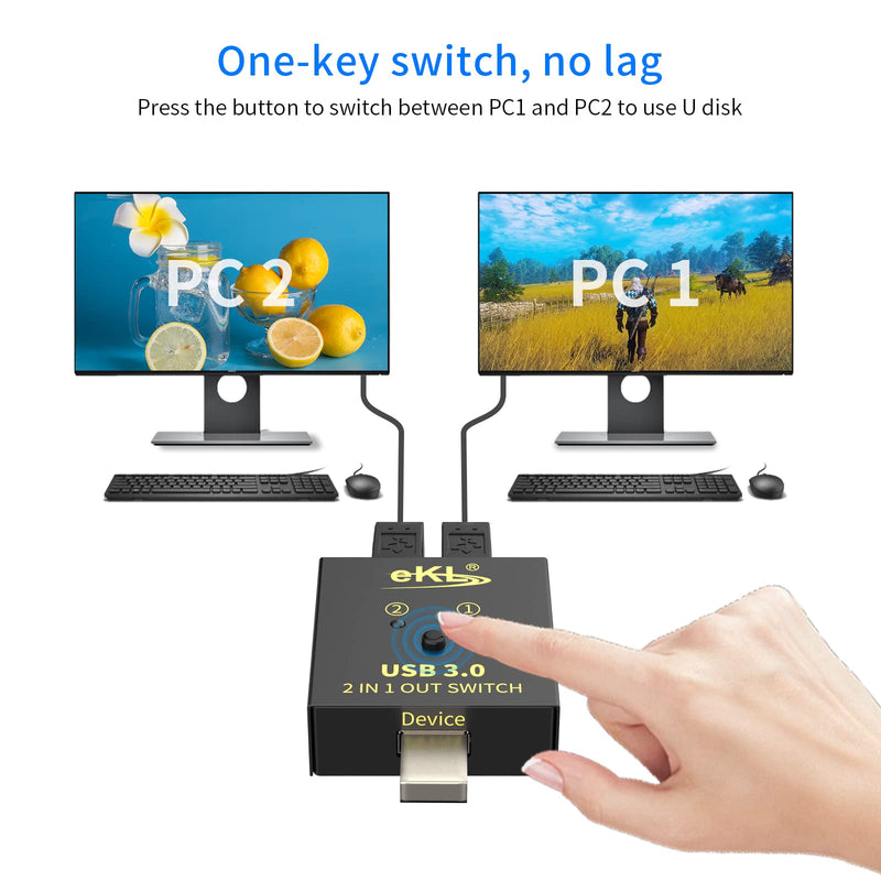 eKL USB 3.0 Switch Selector 2 Computers Sharing 1 USB Peripheral Mouse Keyboard Printer Scanner with 2 Pack USB A to B Cables USB 3.0 Switch 2 IN 1 OUT