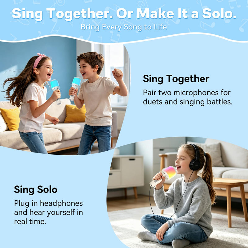 StageSound Kids Karaoke Microphone with Lights, Bluetooth Wireless | Handheld Mic for Kids & Adults, 6 Voice Modes, RGB & Night Light, Headphone Jack, 5-10H Play, Birthday Gift