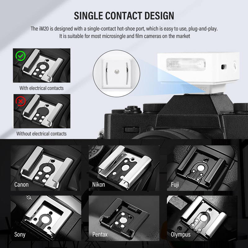 Godox iM20 Mini Flash for Sony zve10 Sony zv1 Ricoh gr3 470mAh | 440 Full-Power Flash 5 Levels Mini Flash Speedlite for Canon Nikon Fuji Olympus Camera White