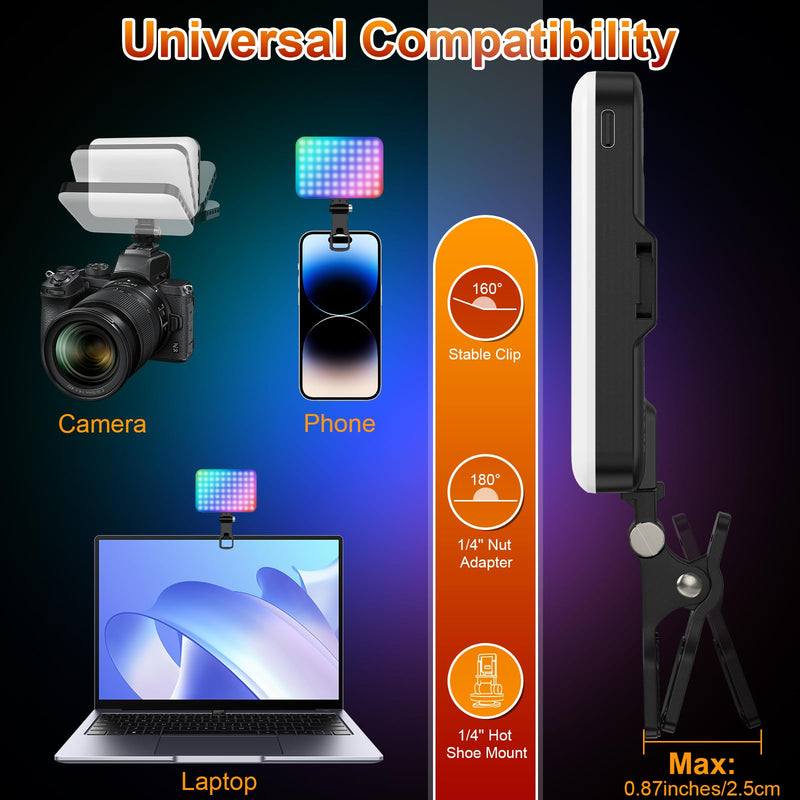 Hagibis RGB Video Light, 360° Full Color Selfie Light LED Camera Light with 3 Cold Shoe Mounts/CRI 97+/20 Scene Modes/2200mAh Rechargeable Portable Phone Light Photography Selfie Lighting