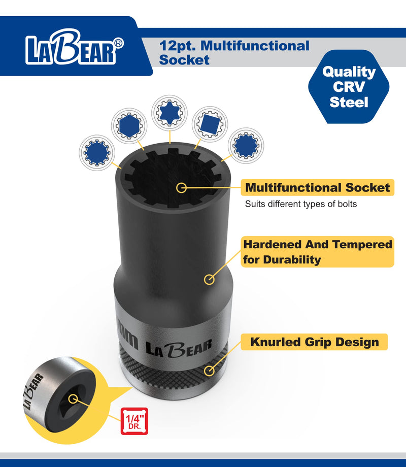 LaBear 29-Piece 1/4" Ratchet & 1/4'' Dr. Socket Set / 2-in-1 Bit & Socket Holder 1/4-inch S2 Impact Bits, Socket Adapter for home electronics, vehicles