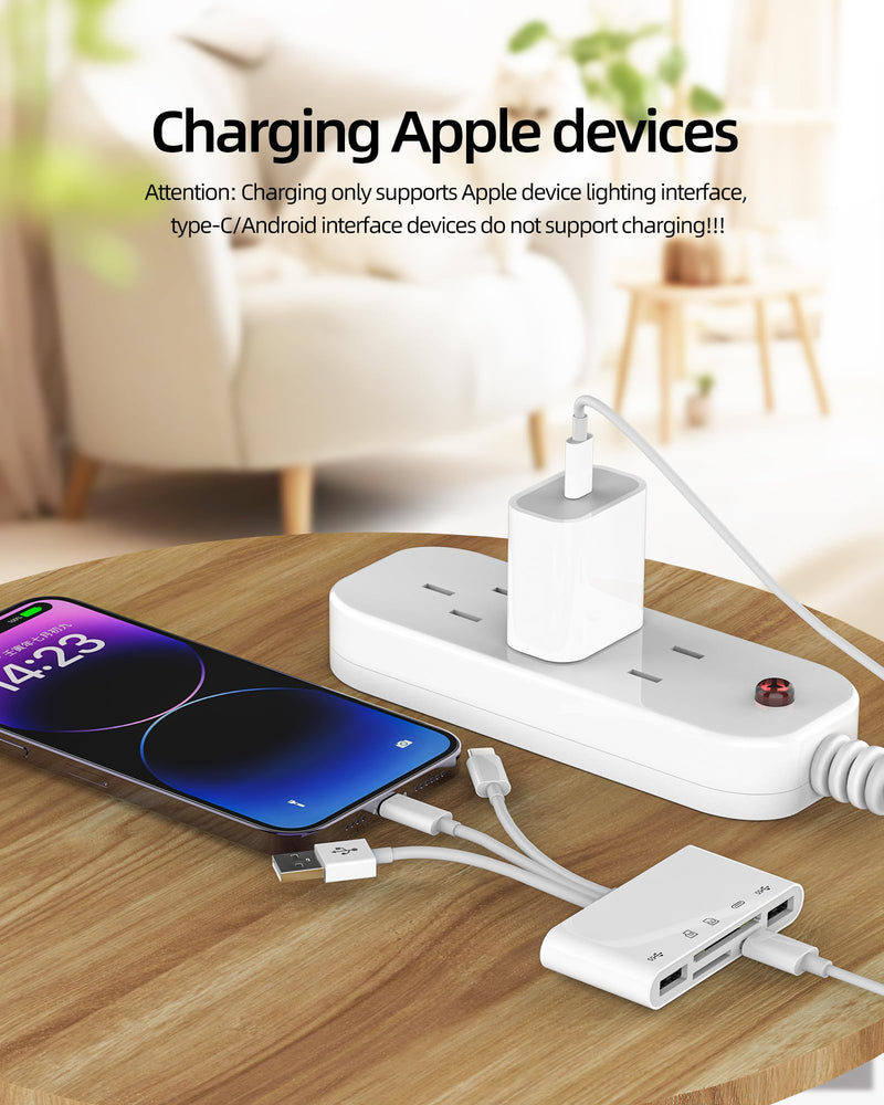 Lightning USB C USB Adapter SD and Micro SD Card Reader OTG 5 in 1 for Apple for iPhone16 15 14 for iPad PC Camera Memory Card TF Photo Transfer USB Flash Drive