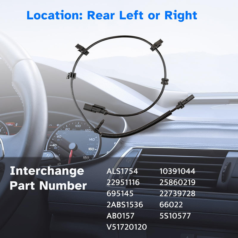 Rear Wheel Speed ABS Sensor Left or Right fit for 09-17 Chevy Traverse, Buick Enclave, GMC Acadia, 2007 2008 2009 2010 2011 2012 2013 2014 2015 2016 2017, Driver or Passenger Side, ALS1754 Rear