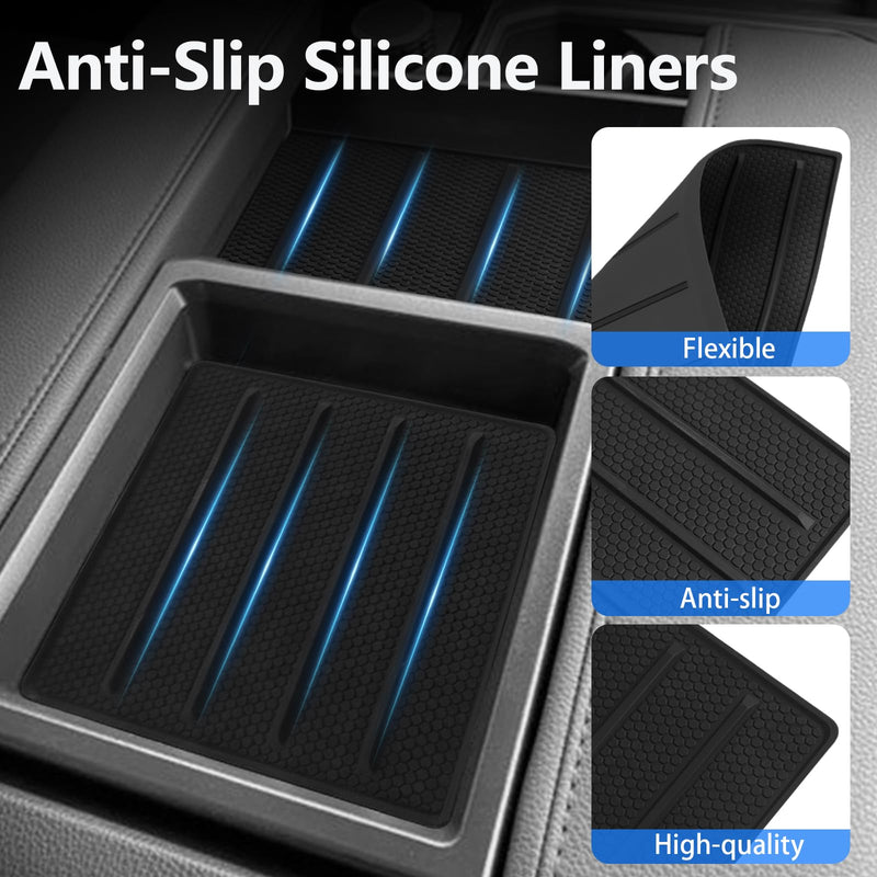 Console Tray Liner for Toyota Tundra 2022-2026 & Sequoia 2023-2026, 2 Pcs Anti-Slip Silicone Mat, Fits SR SR5 Limited Only