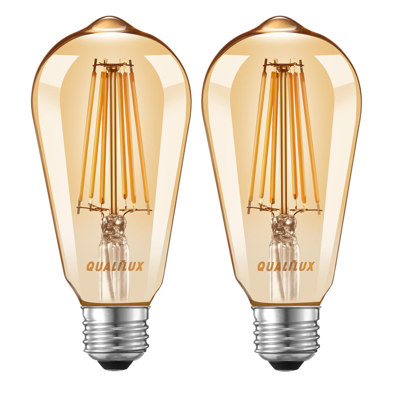 Qualilux Dusk to Dawn Light Bulbs, Auto On/Off Light Sensing LED Bulbs Outdoor, Vintage Amber, Edison ST19 6-Pack, 6.5W 700LM 60W Equivalent, HQ-H028