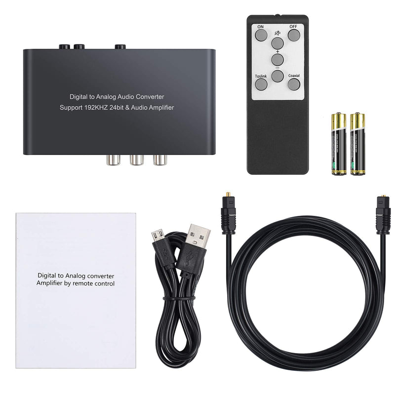 PROZOR 192KHz Digital to Analog Audio Converter Digital Toslink Coaxial SPDIF Optical Input RCA 3.5mm Output Converter with Volume Adjustable Remote Control 192kHz DAC One Input with IR Control