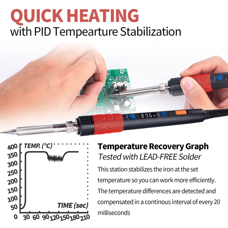 YIHUA 928D-III Soldering Iron,110W High Power, Fully Digital Display °F /°C- Temperature Control Soldering Tool, Accurate 194~896°F, with ON/OFF Switch, Iron Tip, Brass Wool, Automatic Sleep Mode Advanced Style - Digital Iron (High Power)