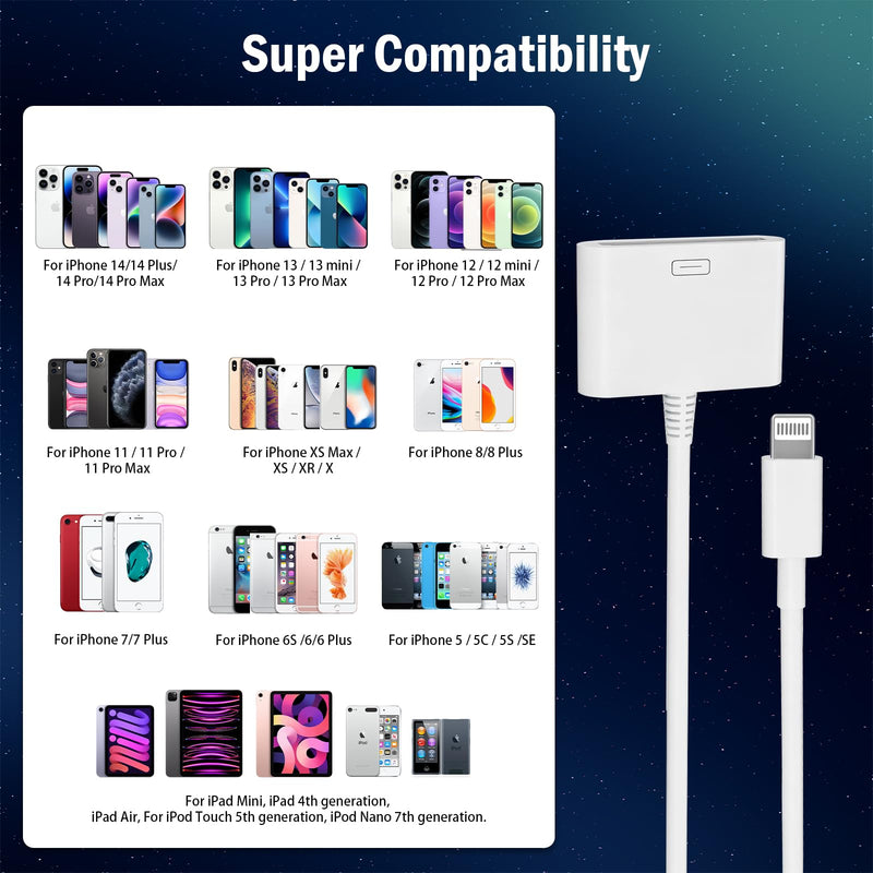 Lightning to 30 Pin Female Adapter for iPhone, 8 Pin to 30 Pin Cable | Apple MFi Certified, Charging and Data Transfer Converter for iPhone 14 13 12 11 Xs X 8 7 6 5 4 iPad iPod - No Audio Support