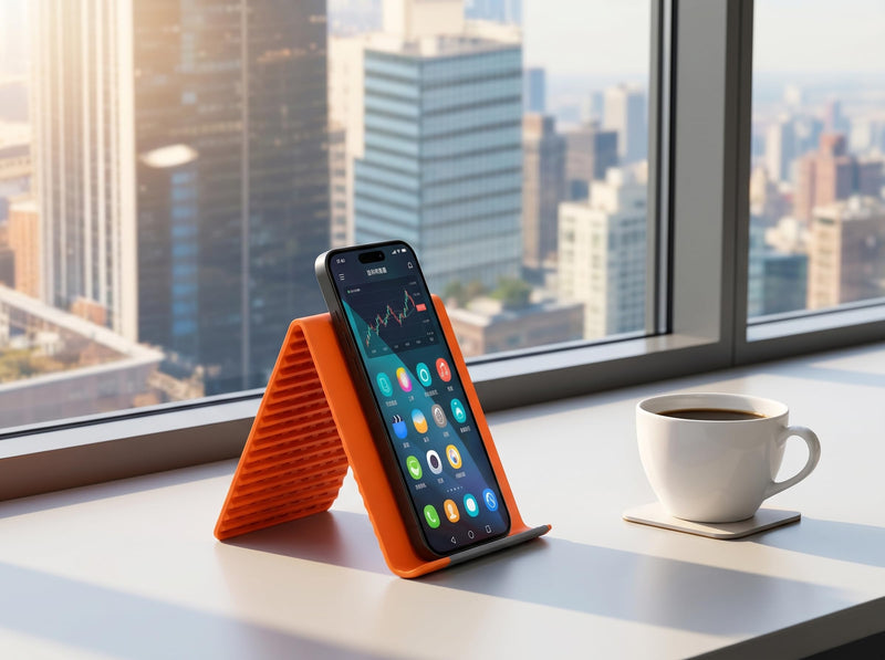 Flexible Silicone Phone Stand, Foldable Portable Tablet Holder, Anti-Slip Multi-Angle Desk Stand for iPhone and iPad, Orange, 1 Pack